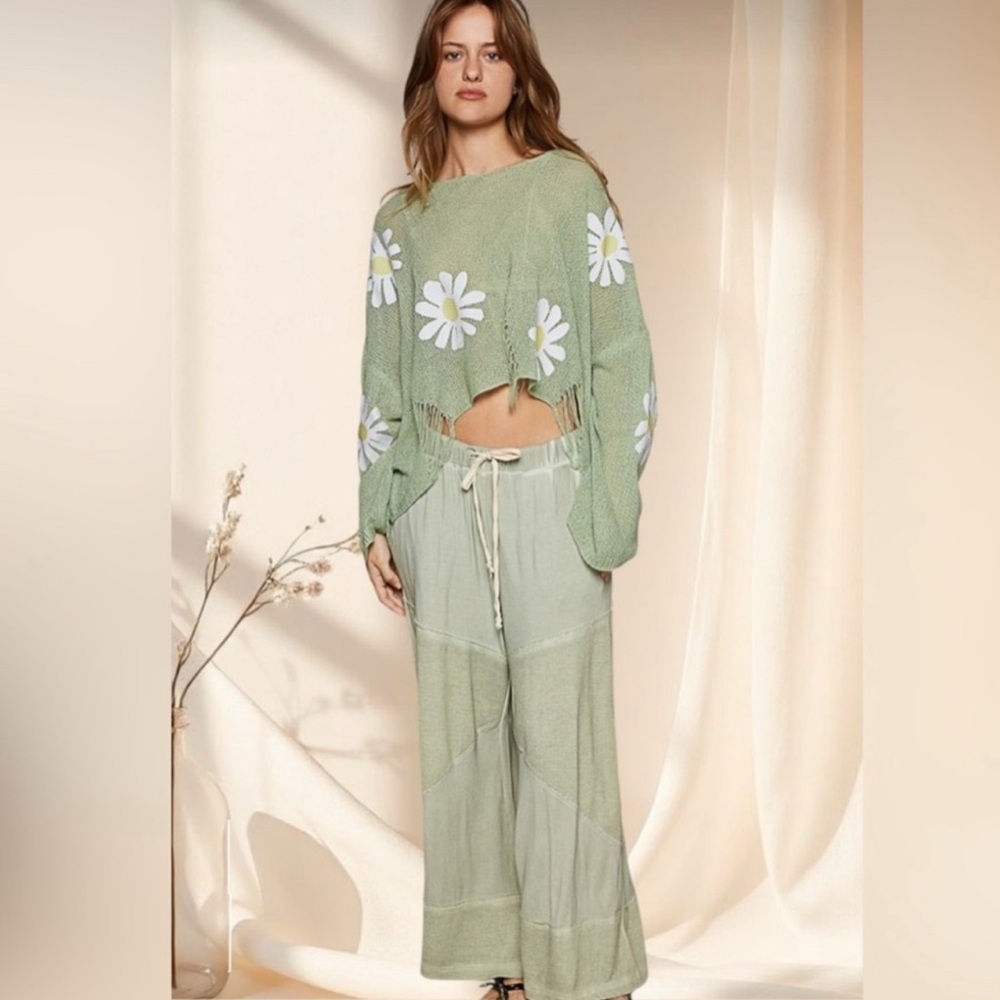 POL Sage Green Wide-Leg Cropped Pants | Culottes